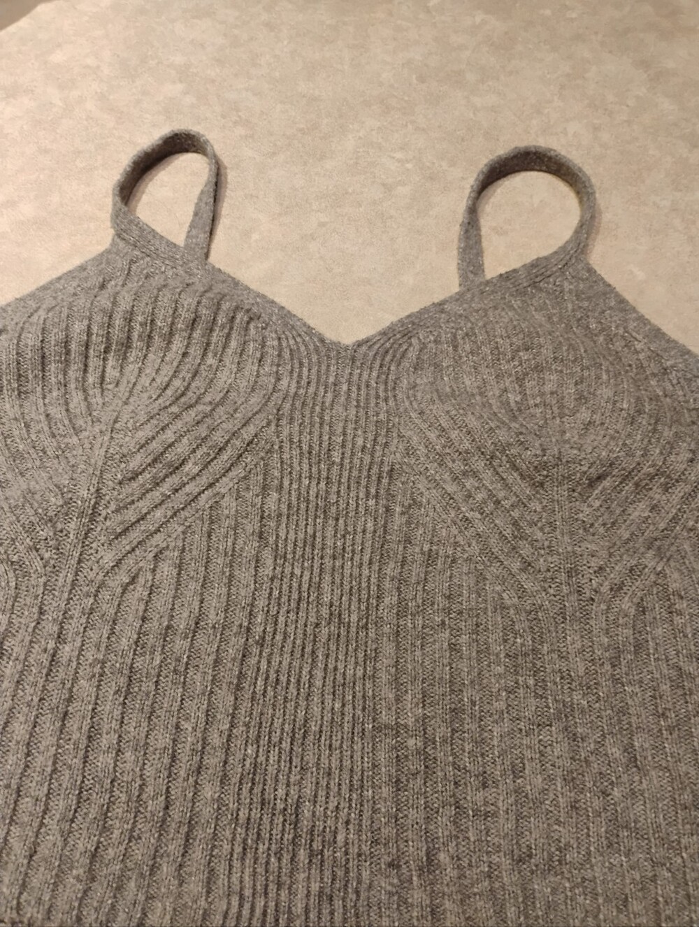 Sweetheart Ribbed Knit Grey Cami Tank Top Large